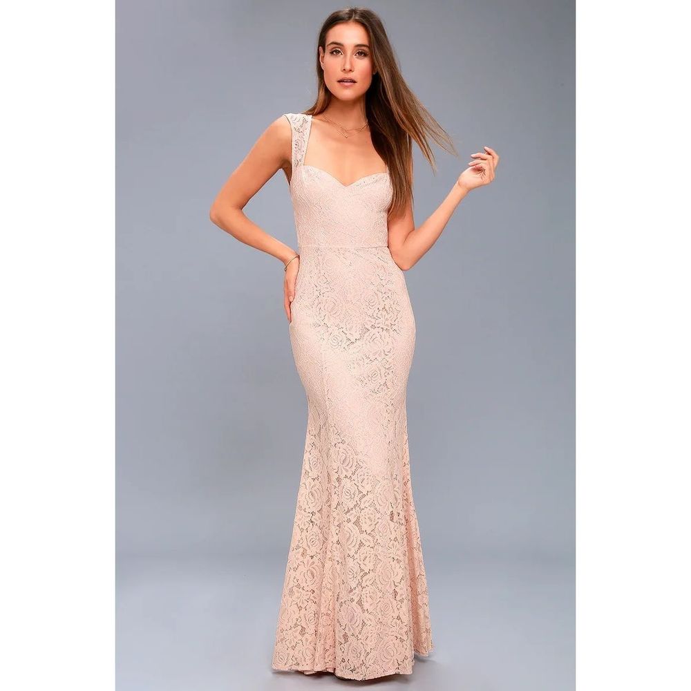 Lulus Medium Rosetta Blush Pink Lace Maxi Dress Wedding guest graduation easter